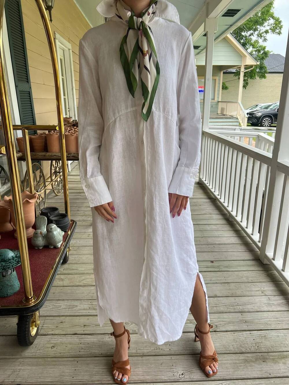 NEW CROWN LINEN rachel shirt dress in white